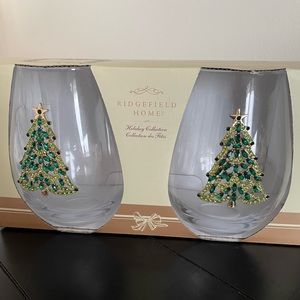 Two beautiful jeweled stemless wine glasses, sold as the set.